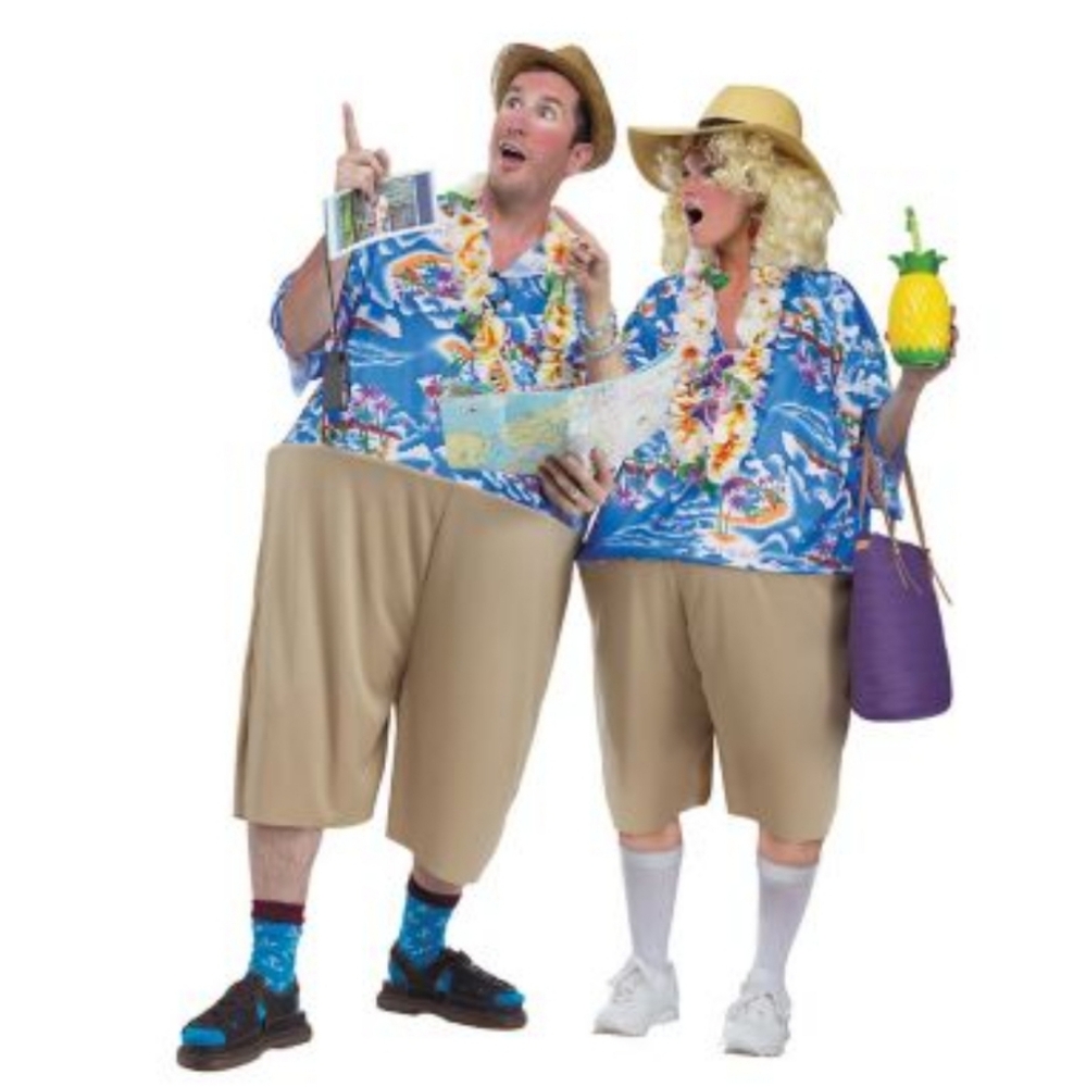 Tacky Tourist Halloween Costume with Hawaiian Shirt / Beige Shorts One Piece